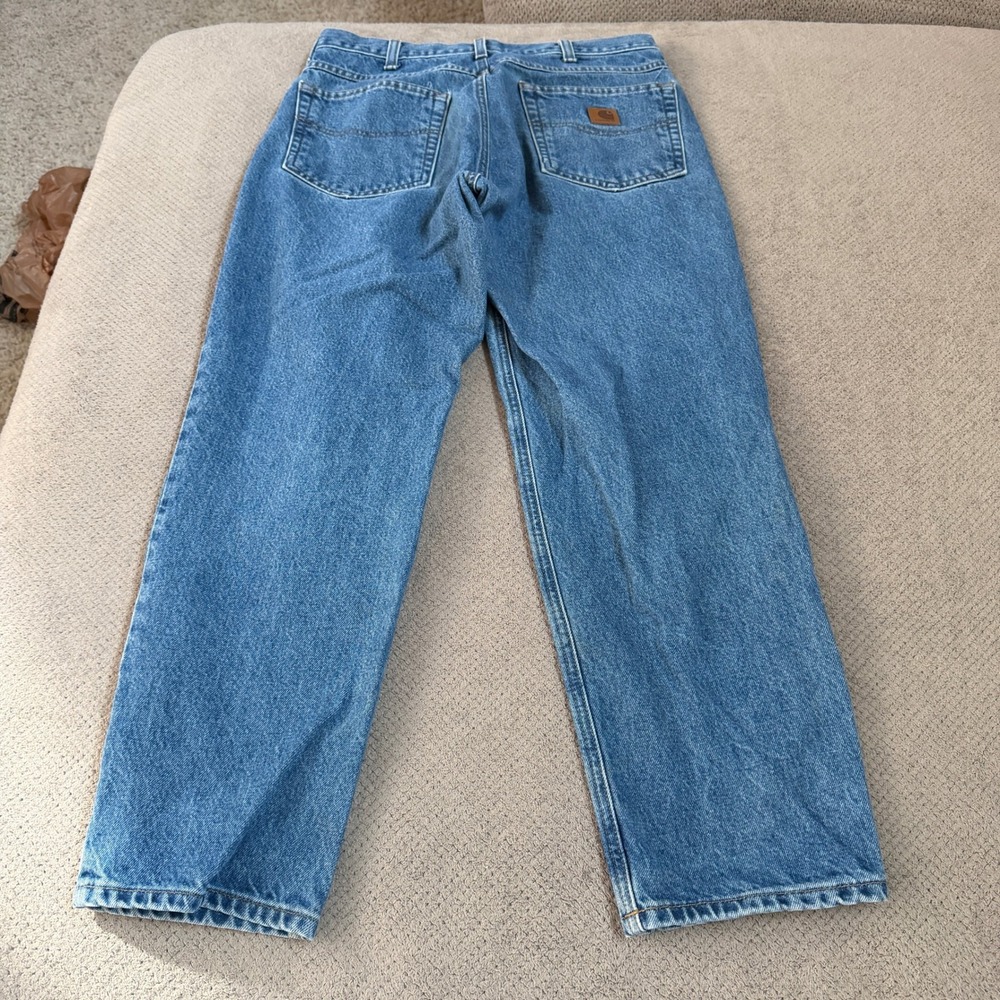 Vintage 2000s Carhartt B17-DST Relaxed Fit Tapered Leg Blue Denim Jeans 34x28 - Picture 2 of 7
